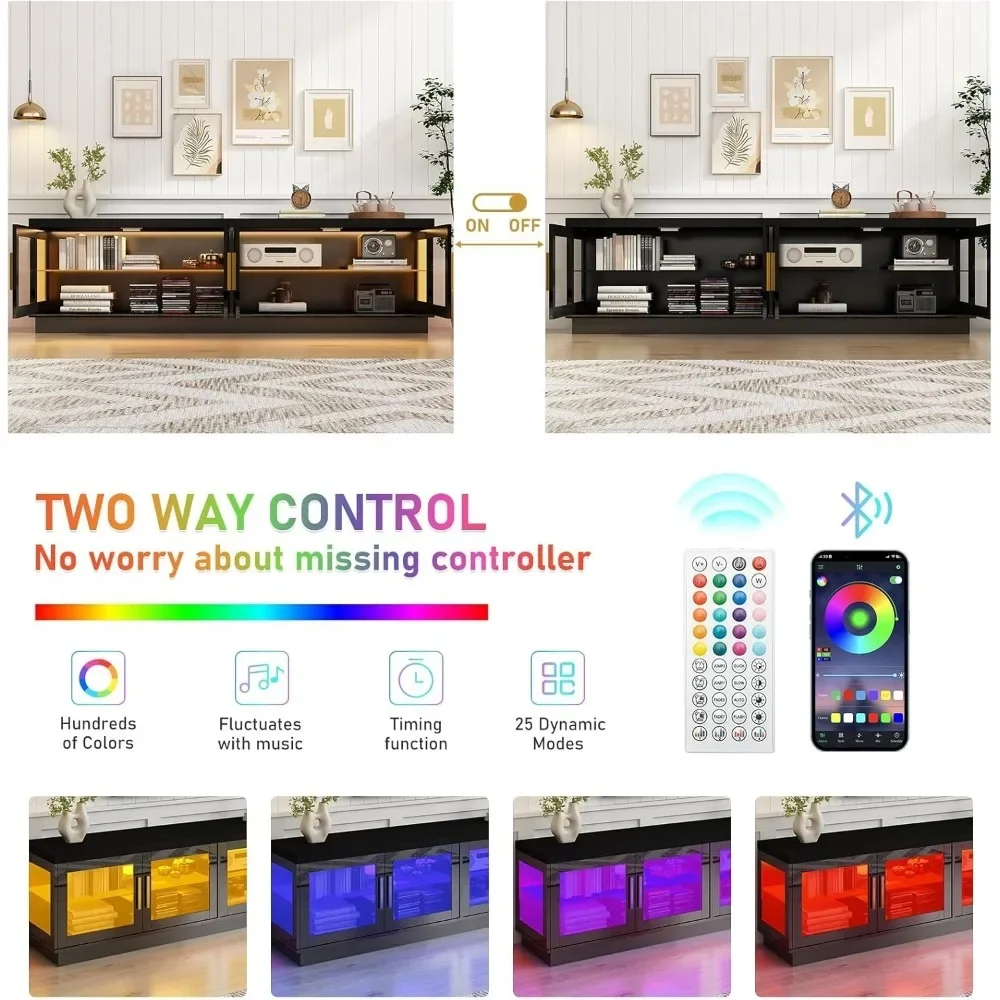 LED TV Stand with Storage Cabinet & RGB LED High Glossy Modern TVs Stand for Living Room TV Console 4