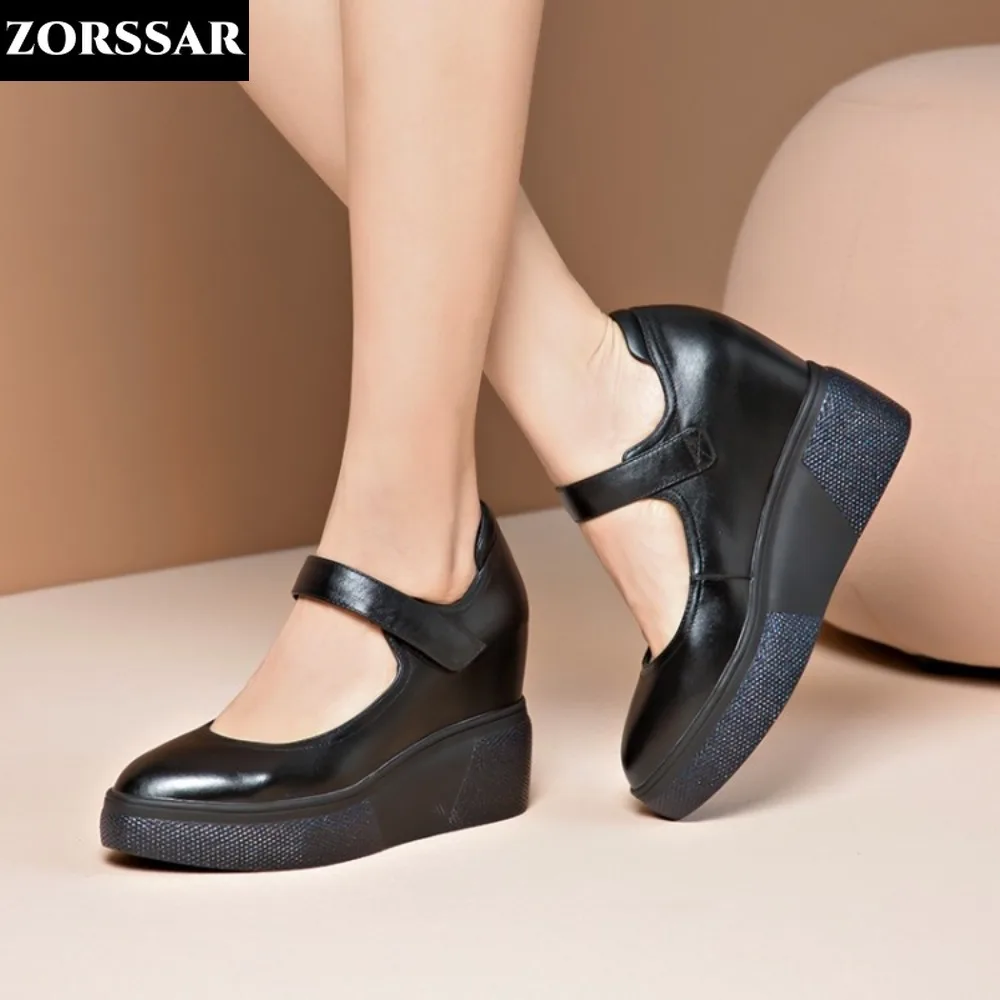 

Round Toe Hidden Wedge Pumps Women Shoes Mary Jane Shoes Thick Bottom Leather Shoes Platform Pumps Fashion Brand New Plus Size