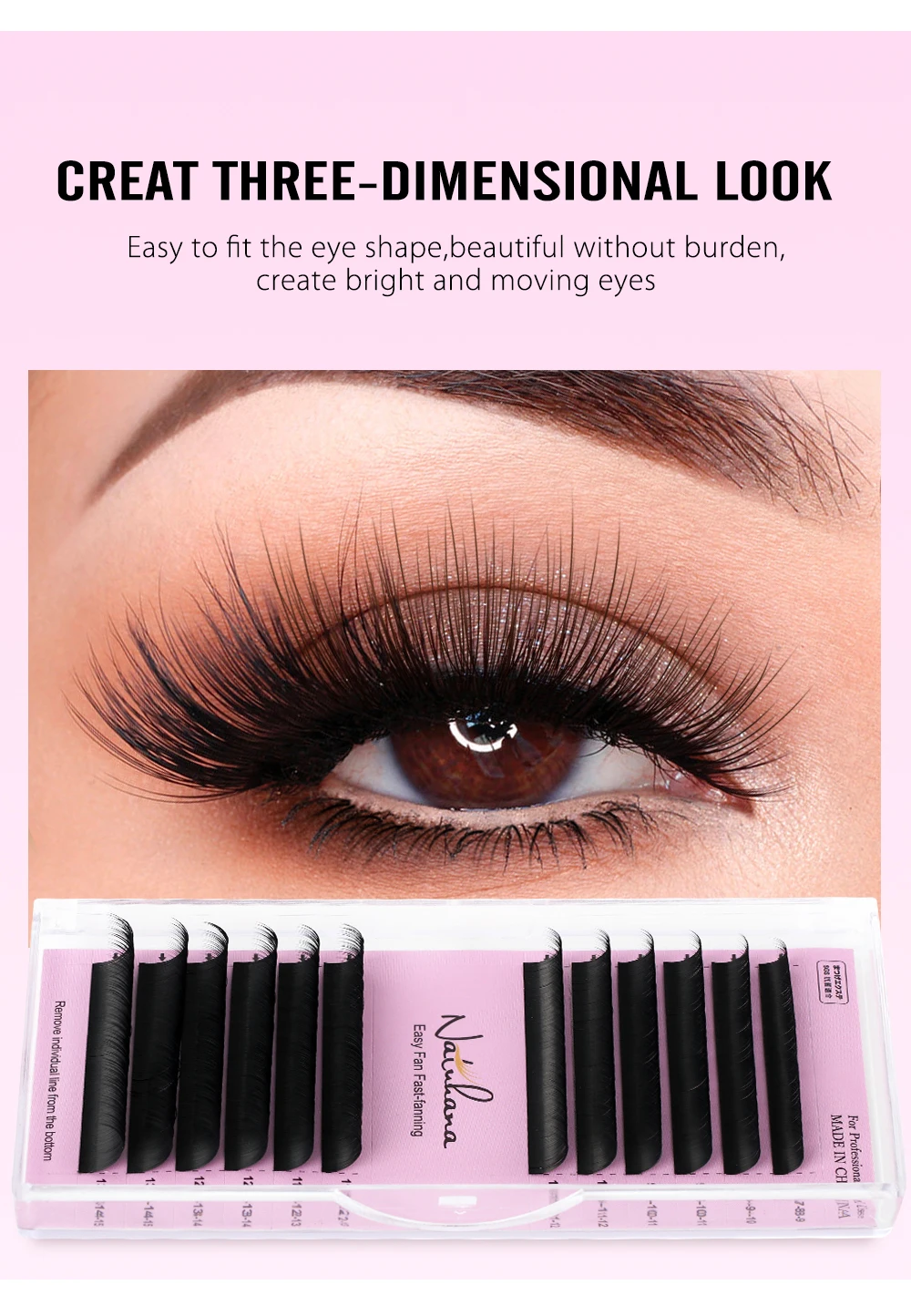 NATUHANA Klassische Kamelien-Wimpernverlängerungen, gemischte 3 Längen, künstliche Nerz-Rundwimpern, weiches, natürliches Volumen, Augenverlängerung, Make-up – Detail 4