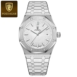 Luxurious Stainless Steel Waterproof Men's Wristwatch with Luminous Display and Date Function (924 Silver White)