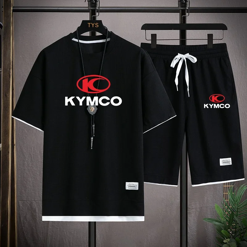 KYMCO 남성용 반팔 티셔츠 및 5 점 반바지 2 피스 세트, 패션 조깅 캐주얼 운동복, 여름 신상