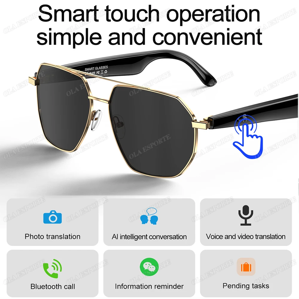 Newest 130+ Languages Smart Glasses AI Real-time Translation Glasses Wireless Bluetooth Music Built-in Mic & Speakers Sunglasses