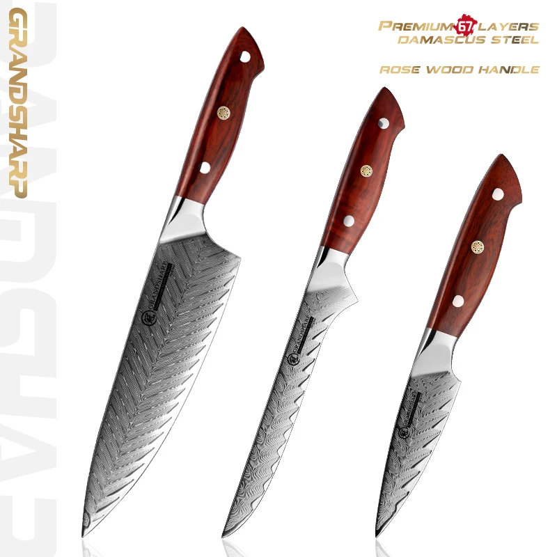 

Японские кухонные ножи, 67 слоев, набор кухонных ножей из дамасской стали, мясной нож шеф-повара, брикет мяса, GRANDSHARP