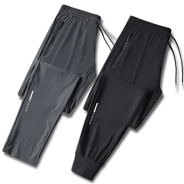 Pantalon d'été de couleur unie pour hommes, élastique en soie glacée, pantalon de sport ample à séchage rapide, adapté aux vêtements décontractés et d'affaires, M-8XL 1