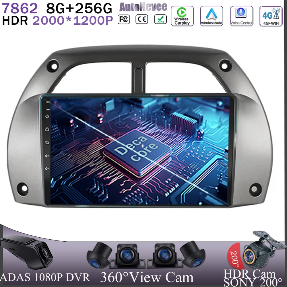 

For Toyota RAV4 4 2001-2006 Android 13 Auto Radio GPS CPU Multimedia Player Carplay Navigation 5G WIFI BT No 2Din DVD Stereo