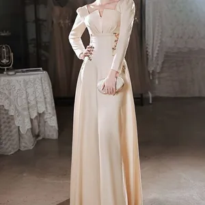 Женское свадебное платье с вышивкой, элегантное ТРАПЕЦИЕВИДНОЕ ПЛАТЬЕ с квадратным вырезом, длинными рукавами и молнией на спине, модель SWD263