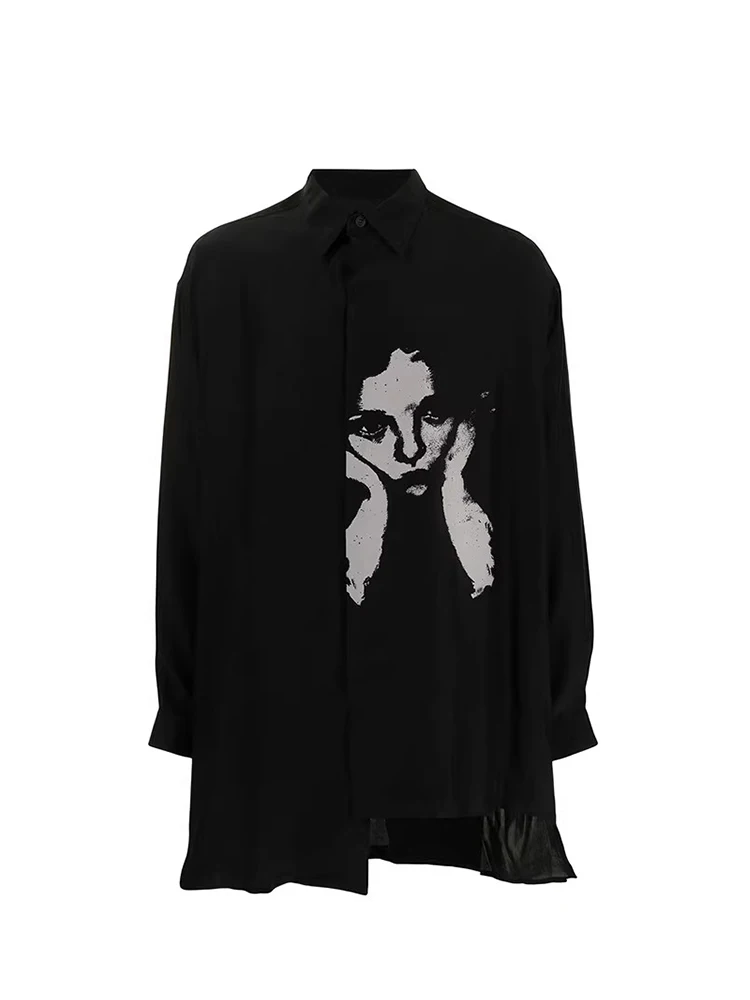 MAMELICCE Thinking Girl Asymmetric design shirt shirts dark style Unisex mens for men's clothing Owens tops Black shirts