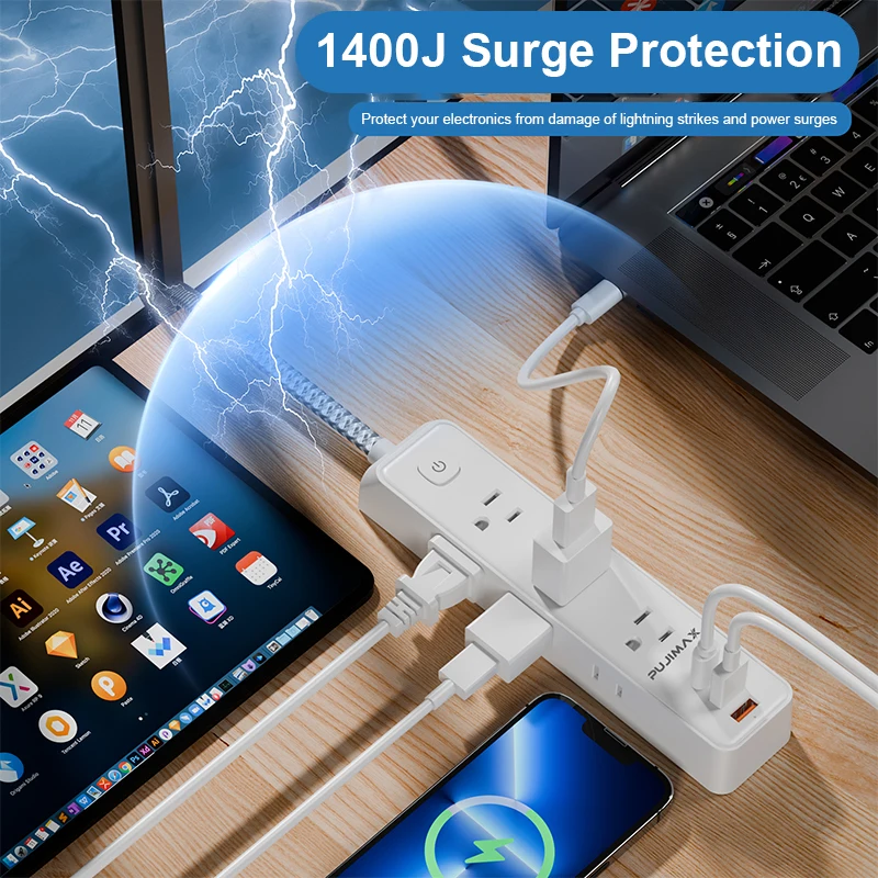 PUJIMAX ÷ Ƽ, 5 Ʈ ͽټ ̺, 5AC ܼƮ,  3 USB  ,  Ʈ Ȩ  ȣ