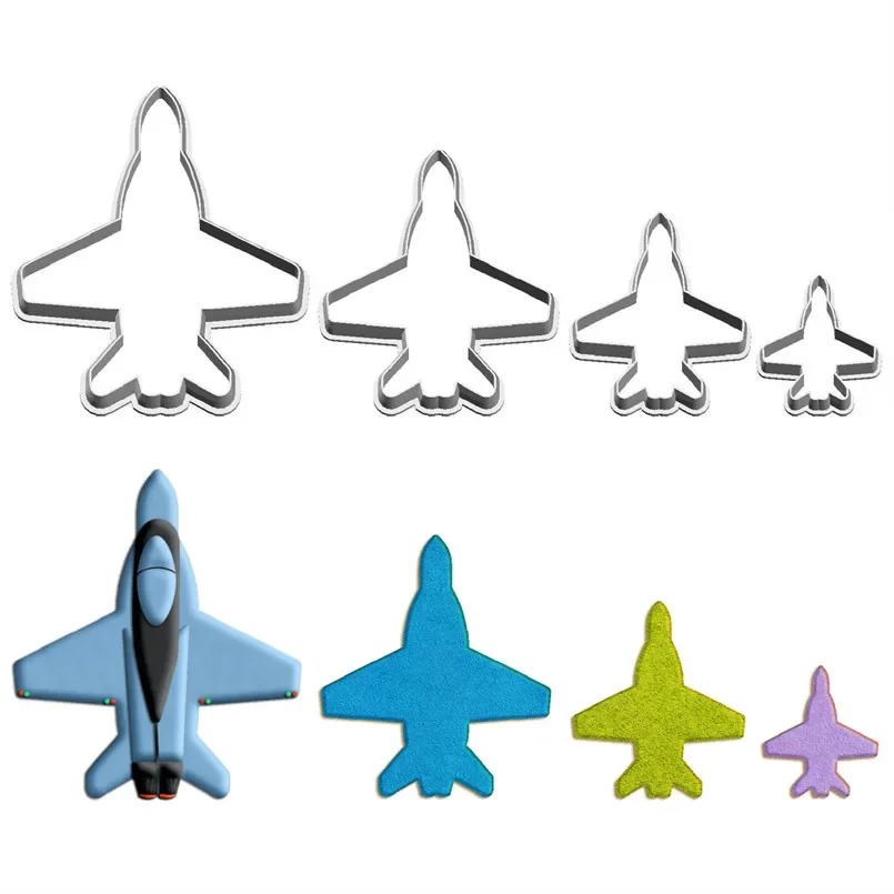 Cartoon Fight Passenger Aircraft Anchor Helicopter Supersonic Plane Plastics Mould Cake Fondant Tool Cookie Sushi Fruit Cutters