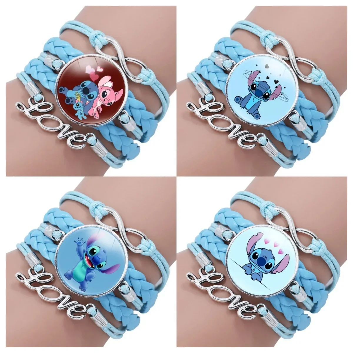 

New Anime Stitch Time Gem Multi-layer Leather Blue Woven Bracelet for Kids Boys and Girls Fashion Handmade Jewelry Gifts