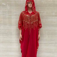 Women's Clothing Fashion Classic African Dashiki Abaya Chiffon Fabrics Sequin Batwing Loose Muslim Hooded Dress Free Size 4