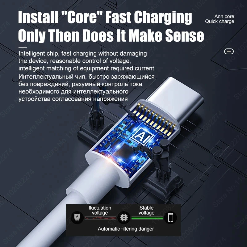 รูปสินค้า สายชาร์จ USB-C 100W ชาร์จเร็ว ใช้ได้กับทุกสมาร์ทโฟน