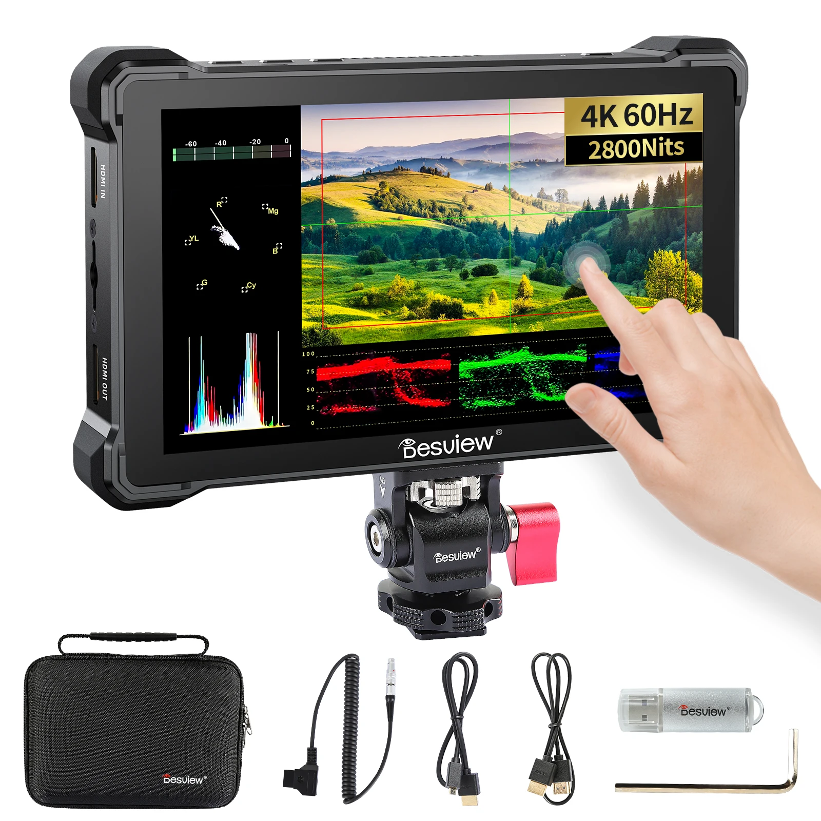 

Desview R7III 7 Inch Camera Monitor Ultra Bright 2800nits 4K 60HZ HDMI Touchscreen DSLR Field Monitor with 3D Lut Full Features