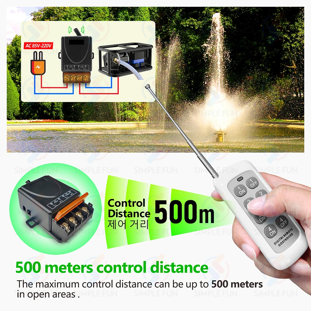 433Mhz 무선 원격 제어 전등 스위치 110V 220V,500 미터 제어 범위, 30A 고전력 릴레이 모듈, 펌프 램프 팬 DIY 용