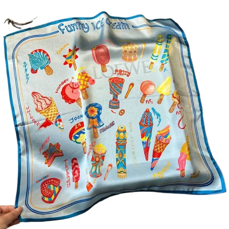 Summer Party Neck Scarf for Girls 100% Mulberry Silk Neckerchief Wrap Square Bandana Hijab Women Fashion Kerchief Scarves SD0404