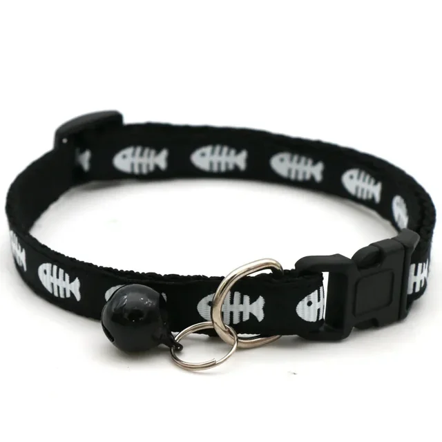 Leisure Adjustable Cartoon Pet Fish Bone Collar Cat Dog Sticker Printed Collar with Bell Pet Neck Decoration Accessories