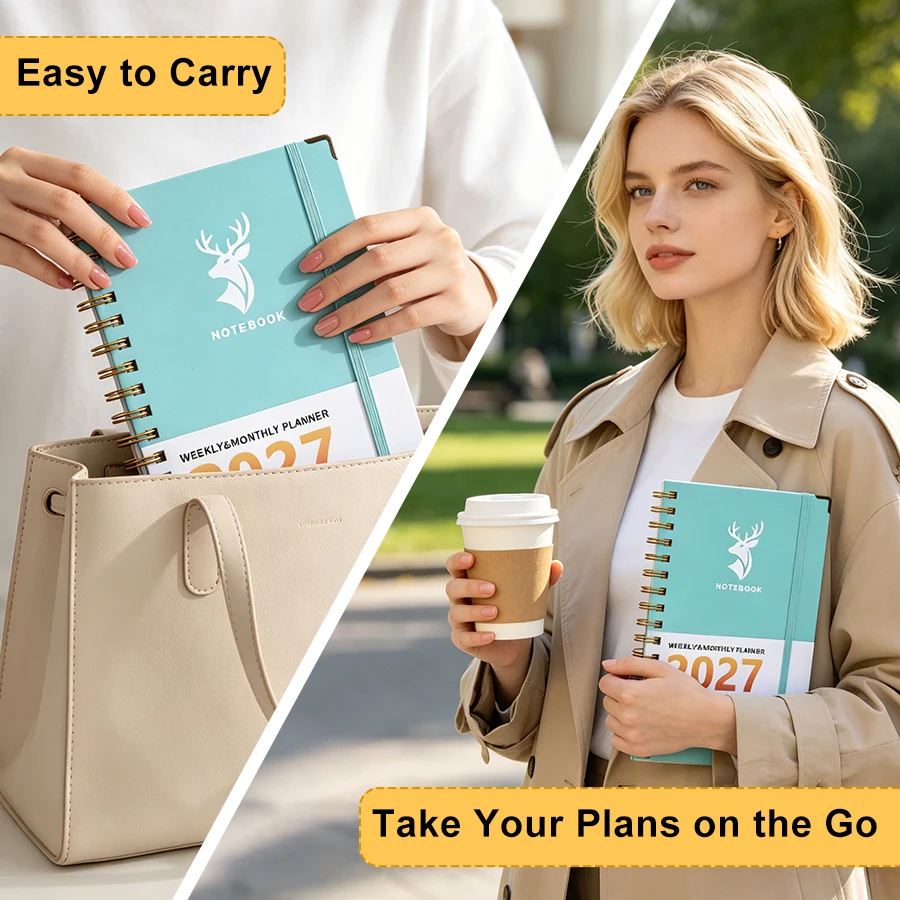 Weekly & Monthly Spiral Planner with Deer Logo - A5 Notebook Agenda Diary Calendar Organizer