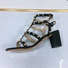 Women Famous Brand Sandals Anklep Wrap Buckle Strap Front Open Toe Null Shoes With Gold Studded Microfiber Leather 6cm Pumps 43 2