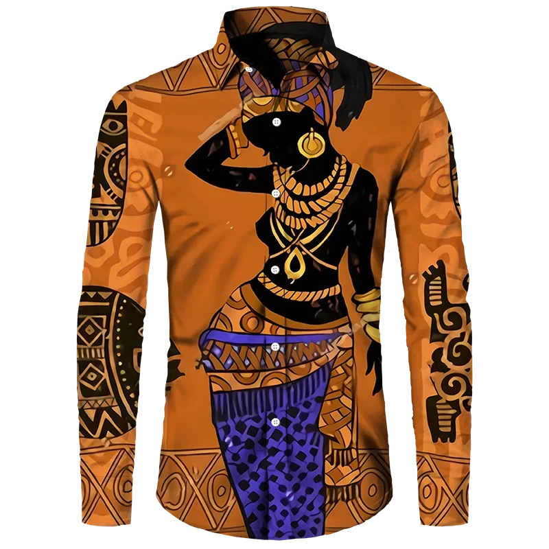 thumbnail image 1 of Camisas de manga larga con botones y estampado 3D de estilo étnico africano para hombres y mujeres, camisetas Dashiki folclóricas personalizadas, ropa vintage para parejas, 1 of 5