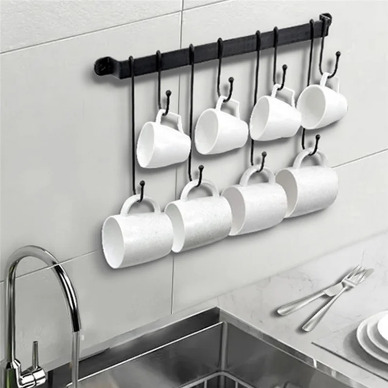 Coffee Mug Holder for Wall: 17-Inch Black Coffee Bar Cup Hanger Hooks-Hanging Cup Rack Storage Organizer 2Pcs