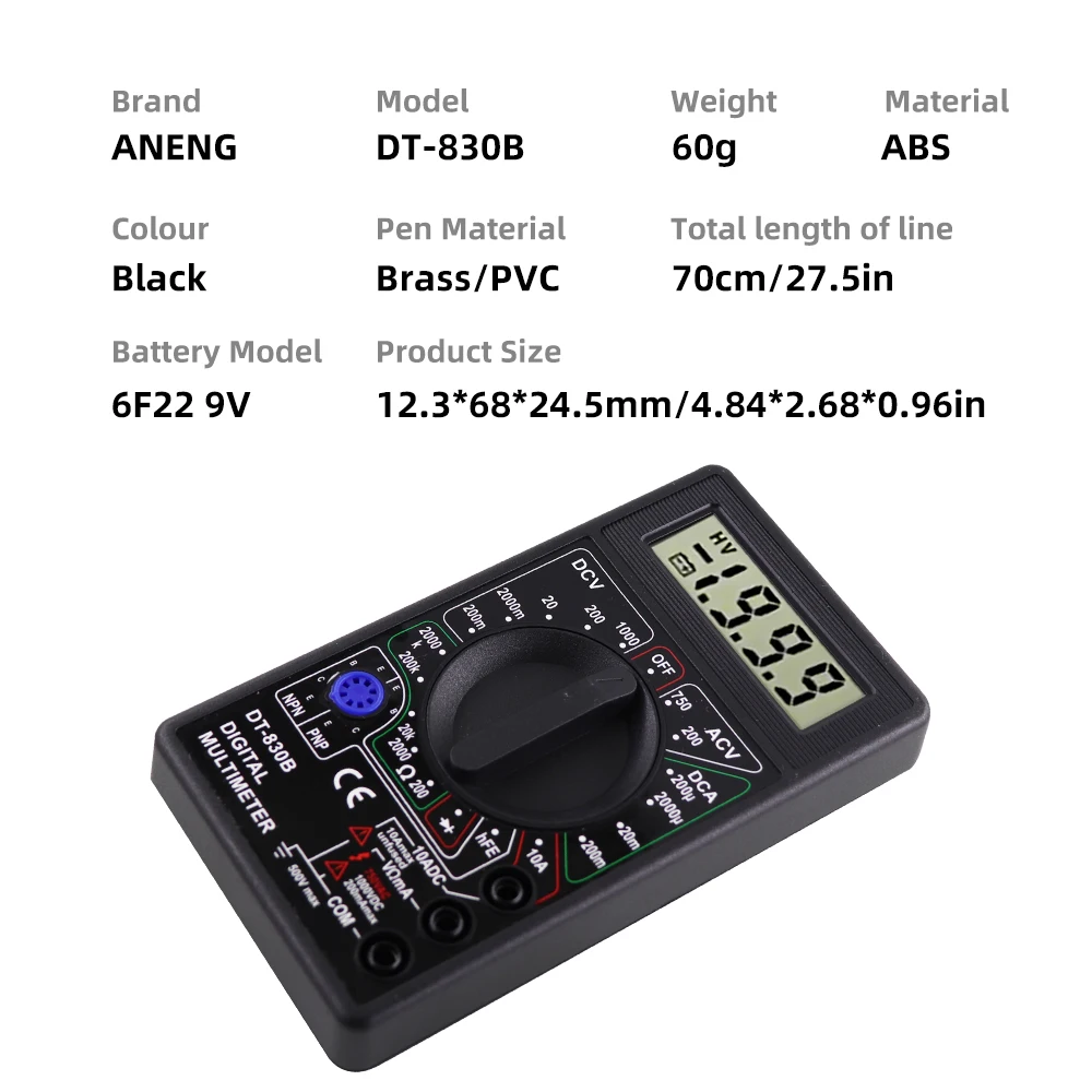 DT-830B LCD Digital Multimeter Mini Handheld Multimeter For Voltmeter Ammeter AC/DC 750/1000V Ohm Tester Meter With Probe digital multimeter multimeter tester