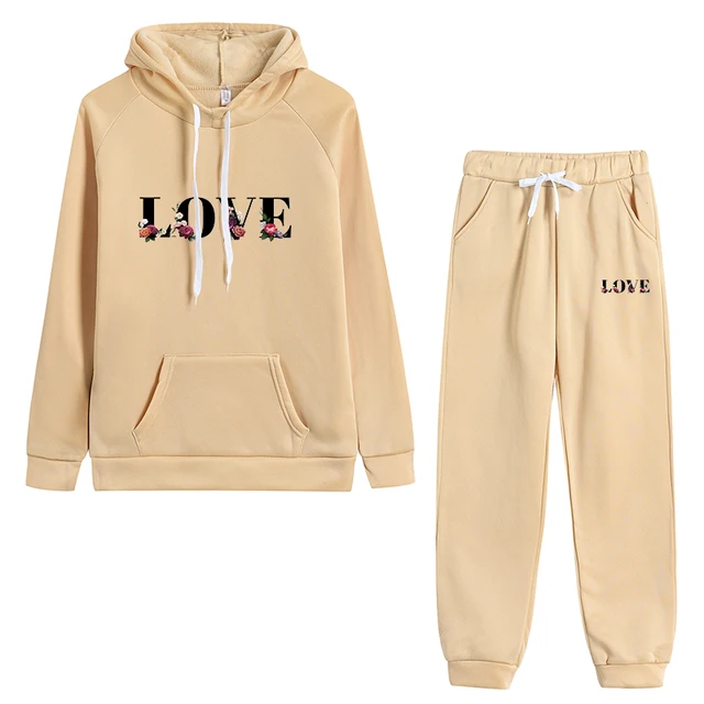 Love Print Hooded Tracksuit 2 Piece Set 5