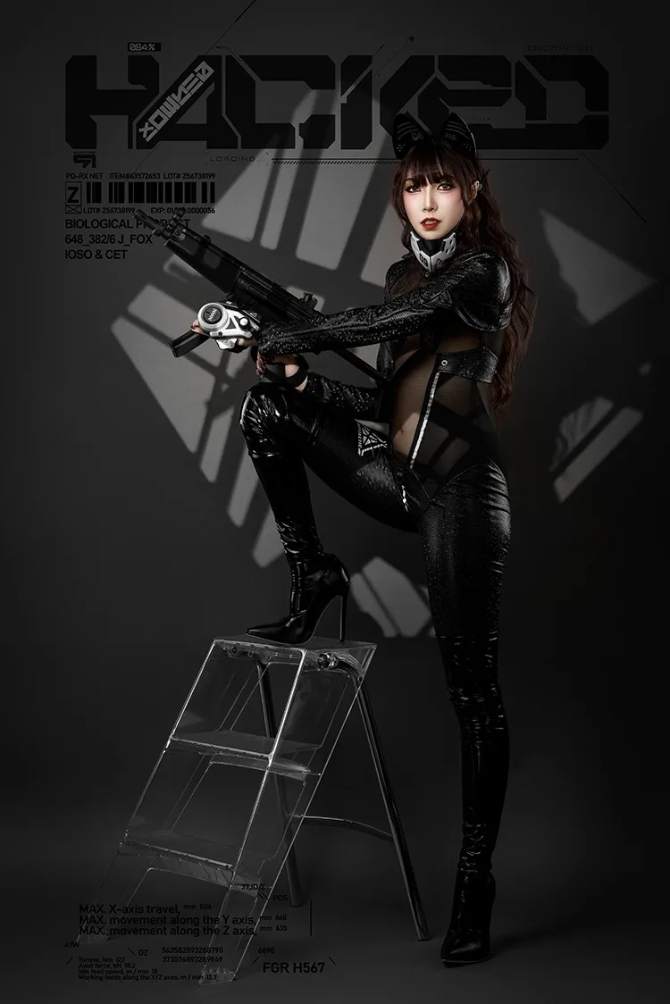 Cyberpunk Bunny Jumpsuit Costume with Inverse Gauze Fabric