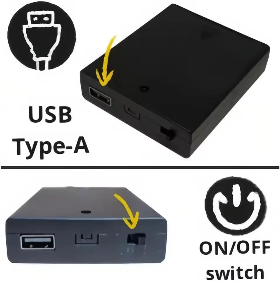 MAXCXT 배터리 케이스 3 AA 배터리 박스 거치대, ON-OFF 스위치, USB 암 소켓, 레고 라이트용 블랙