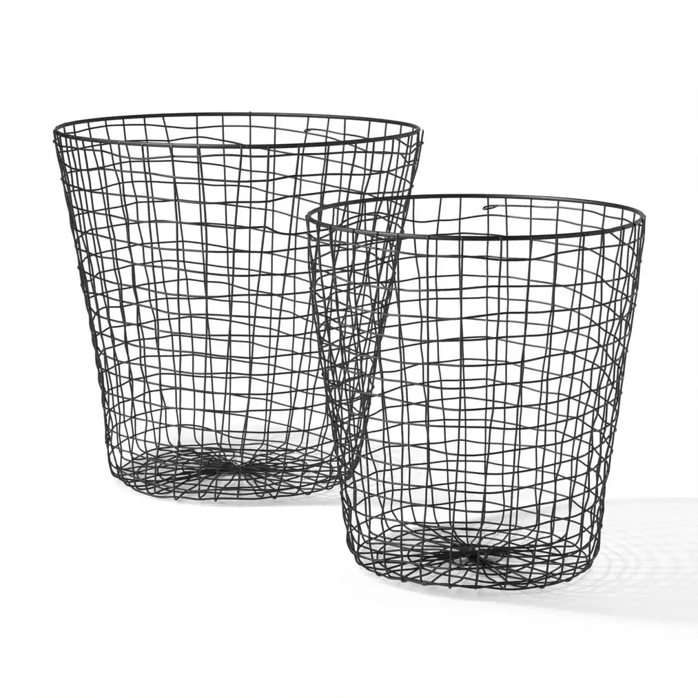 

MoDRN Nordic Blush Woven Iron Wire Round Floor Storage Baskets, Large and Small, Set of 2