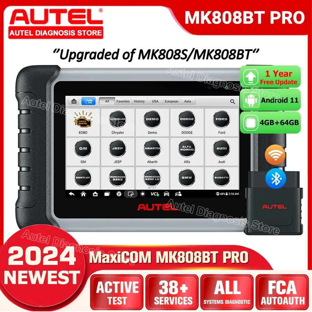 2024 Autel MaxiCOM MK808BT PRO Diagnostic Scanners Active Test Update of  MK808S