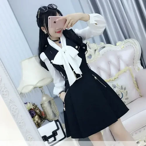 여성용 민소매 조끼 드레스, 2023 여름 영국 패션, 블랙 지퍼 슬림, 우아한 숙녀 드레스, 가을 의류, 펑크 고딕 3