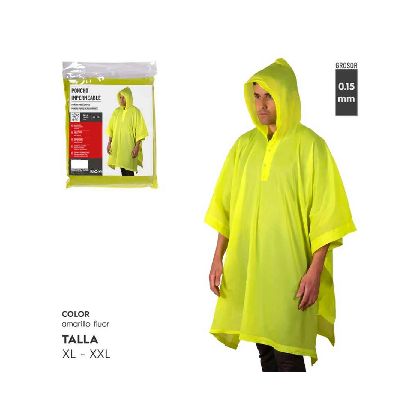 Tradineur - Poncho impermeable con capucha para ciclitas - Fabricado 100% poliéster - Alta densidad y revestimiento - Talla XL 