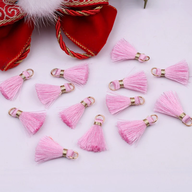 10/50/100pcs Mini Tassel with Loop Handmade DIY Red Pink Green Purple Bow Hair Clip Ribbon Tassel Pendant 2cm Length