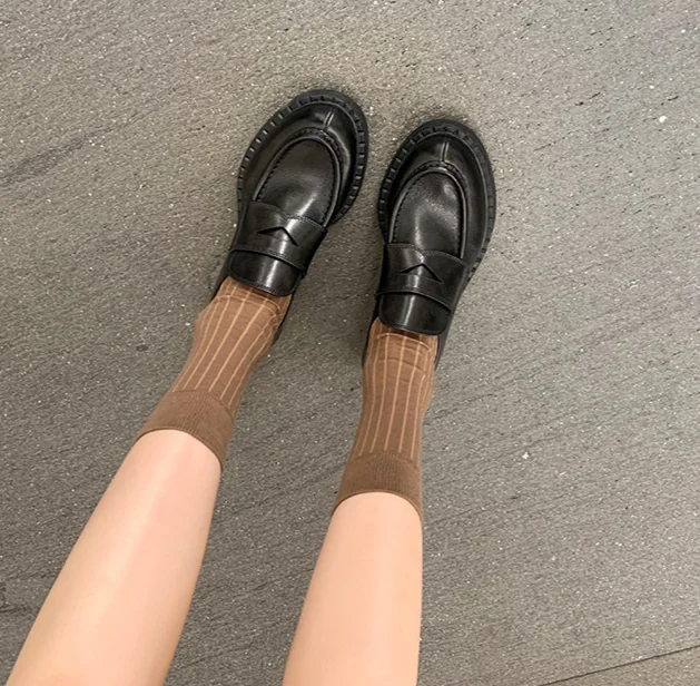 Britische Lederschuhe mit runder Spitze und dickem Absatz, vielseitige Schuhe für zu Hause und draußen_voghion.com