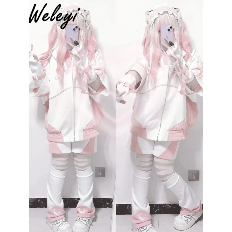 Jirai Kei Pink Sports Suits Women's 2024 Spring Trend Cute Clothing Japanese Fashion Two Dimensional Sub Culture Y2k Shorts Suit original hot wheels premium team transport alloy trolley car culture 1 64 amg iwc mg metro 6r4 sports toys for boys racing boat