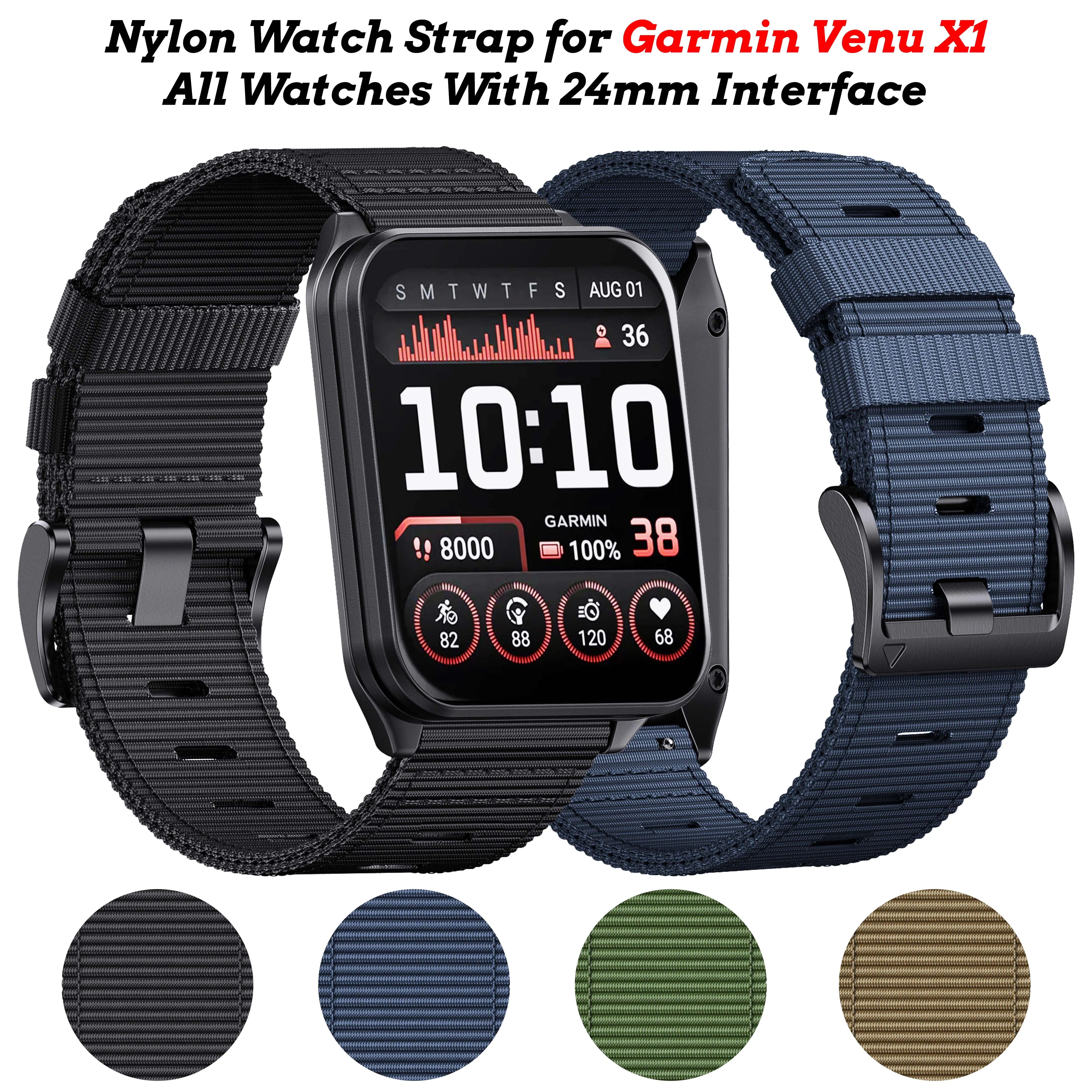 Premium Nylon Watch Strap, 24mm Replacement Band