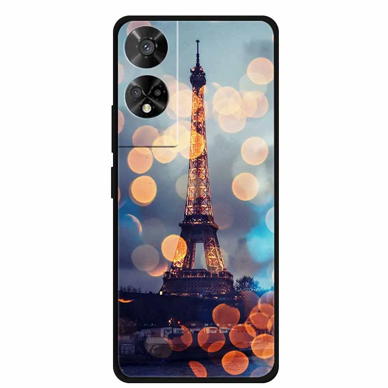 Original Soft Silicone TPU Phone Case Back Cover - Fashion Planet Design, Black Bumper
