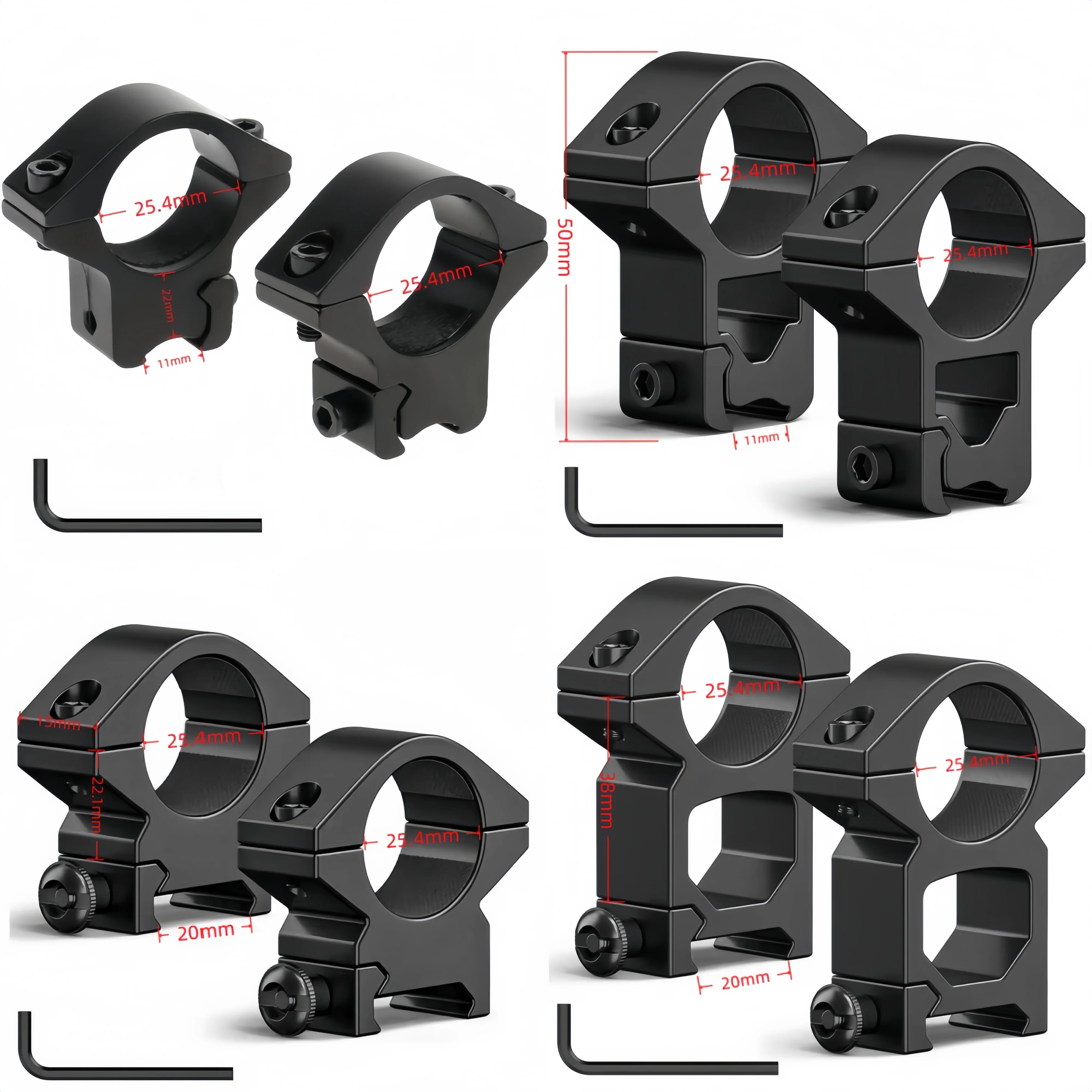 Hunting Rifle Scope Mounts Ring For Dia 25.4/30mm Tube Scopes 11/20mm Dovetail Picatinny Rail Tactical Flashlight Mount 2PCS