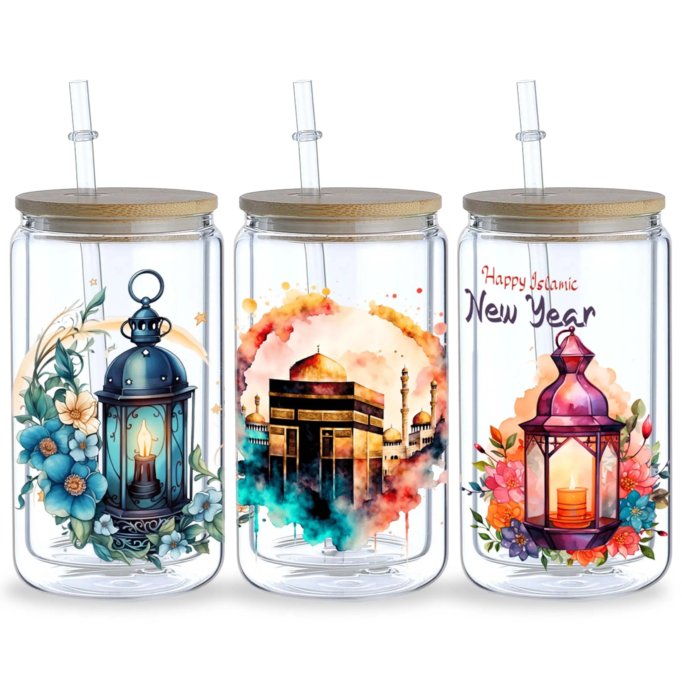5 sheets islamic new year UV DTF cup stickers, glass DTF transfer stickers, waterproof wipe transfer paper