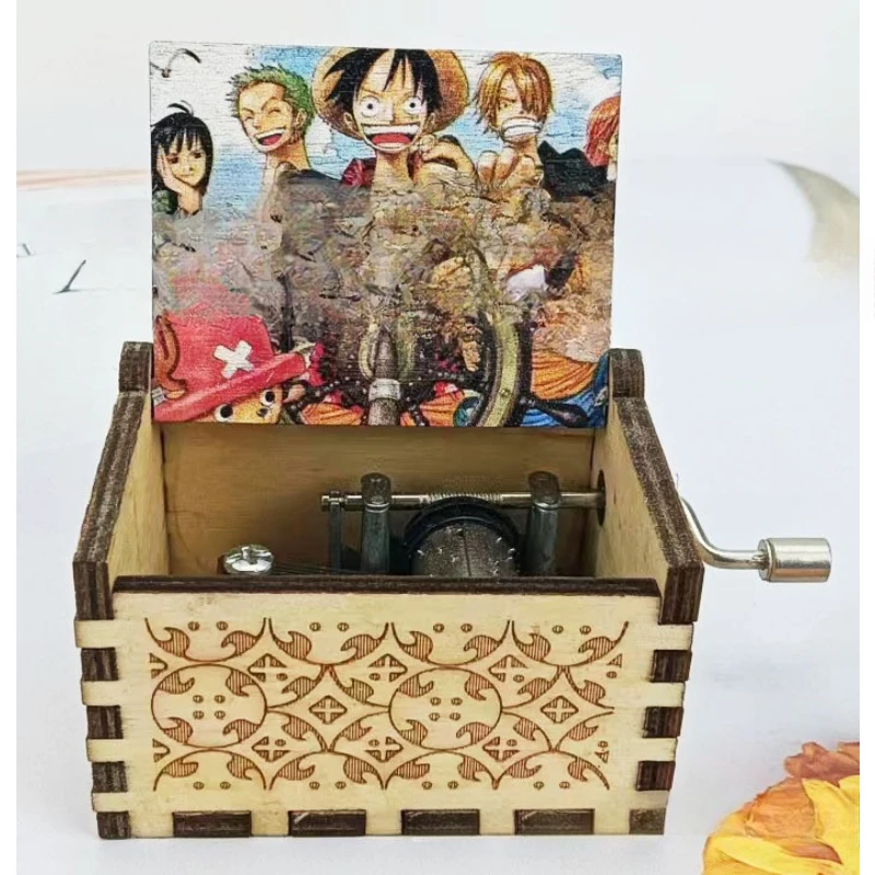 Wooden ONE PIECE cartoon hand cranked music box classical engraving music box wooden handicraft sailor moon 6
