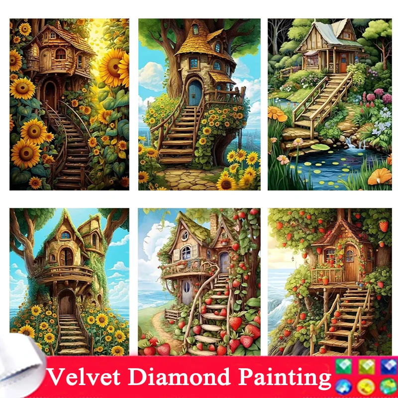 

Diamond Painting 5D DIY Landscape Forest hut Cross Stitch Kit Full Drill Embroidery Scenery Mosaic Art Picture of Rhinestones 66
