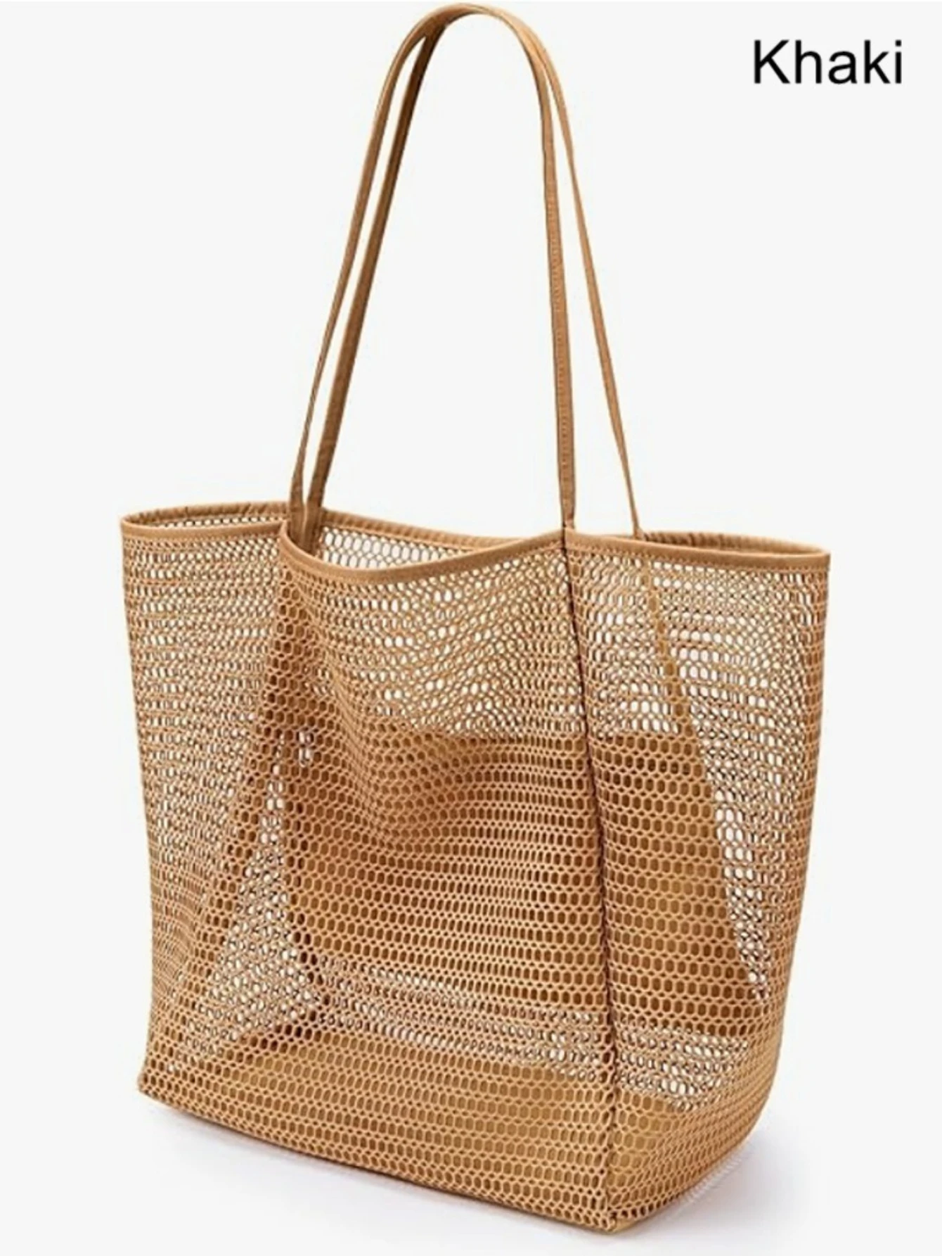 Large Mesh Beach Bag Foldable Travel Tote with Zipper Lightweight Shoulder Beach Bag for Swimming Vacation Summer Outdoor