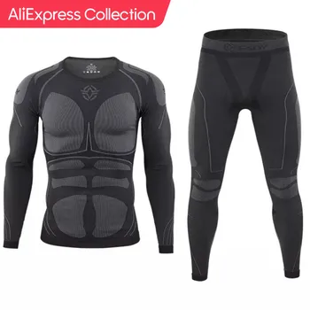 AliExpress Collection 남성 스포츠 보온 속옷 정장, 야외 사이클링 압축 운동복, 빠른 건조 통기성 의류, 피트니스 러닝 운동복
