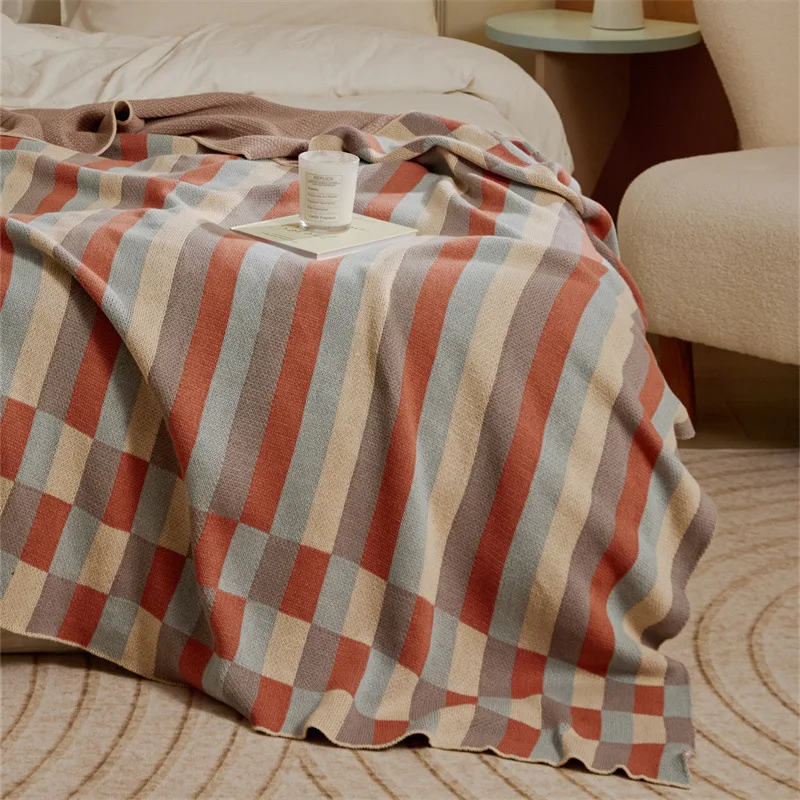 

Four Seasons Cotton Bedroom Office Area Nap Cover Blanket Knitted Striped Blanket Picnic Blanket Air Conditioning Quilt Cooling