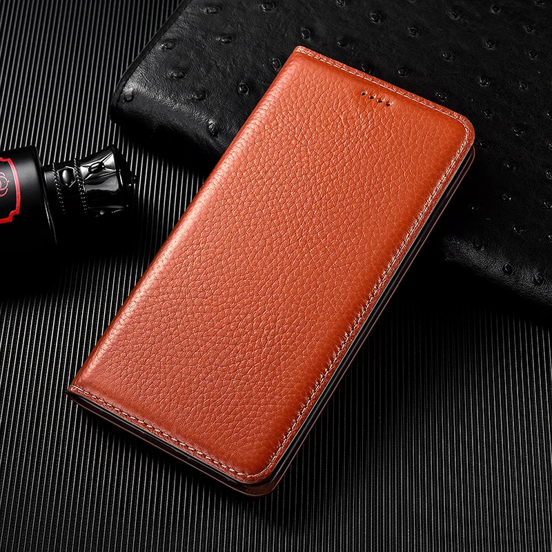 Luxurious Genuine Leather Lychee Pattern Wallet Flip Phone Case - Cowhide Scratch-Proof Design