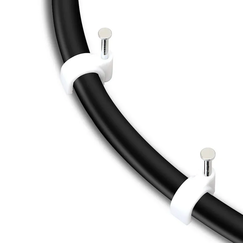 Round Cable Clips 4~16 mm C Shaped Management Nylon Carbon Steel Nails Line Cord Tie Circle Wire Wall Holder 100PCS