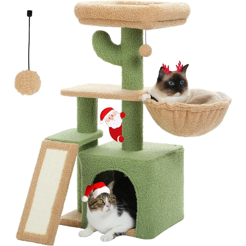 

Cactus Cat Tree Cat Cute Cat Tower Cat Condo with Scratching Ramp, Cozy Hammock and Removable Top Bed Perch for Kittens