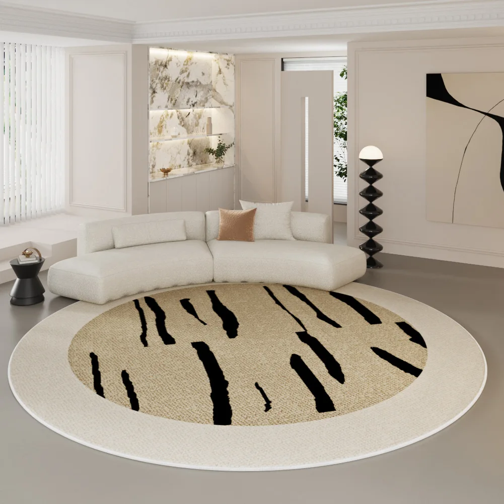 

Luxury Cream TPR Bedroom Round Carpet for Bedside Non-slip Mat Full Coverage