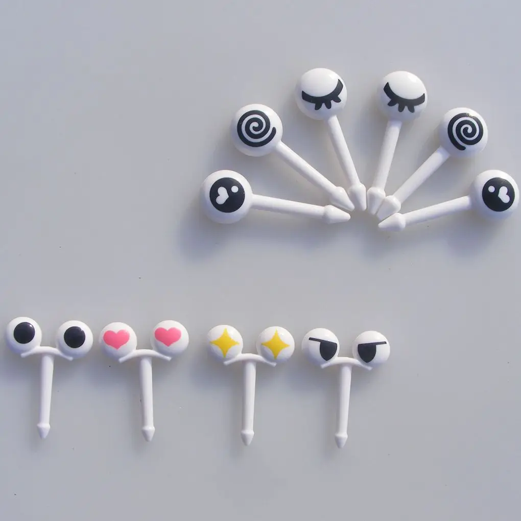 Cute Eyes Fruit Fork Plastic Fruit Pick Kids Bento Lunch Snack Cake Dessert Food Toothpick Kitchen Tableware Decor