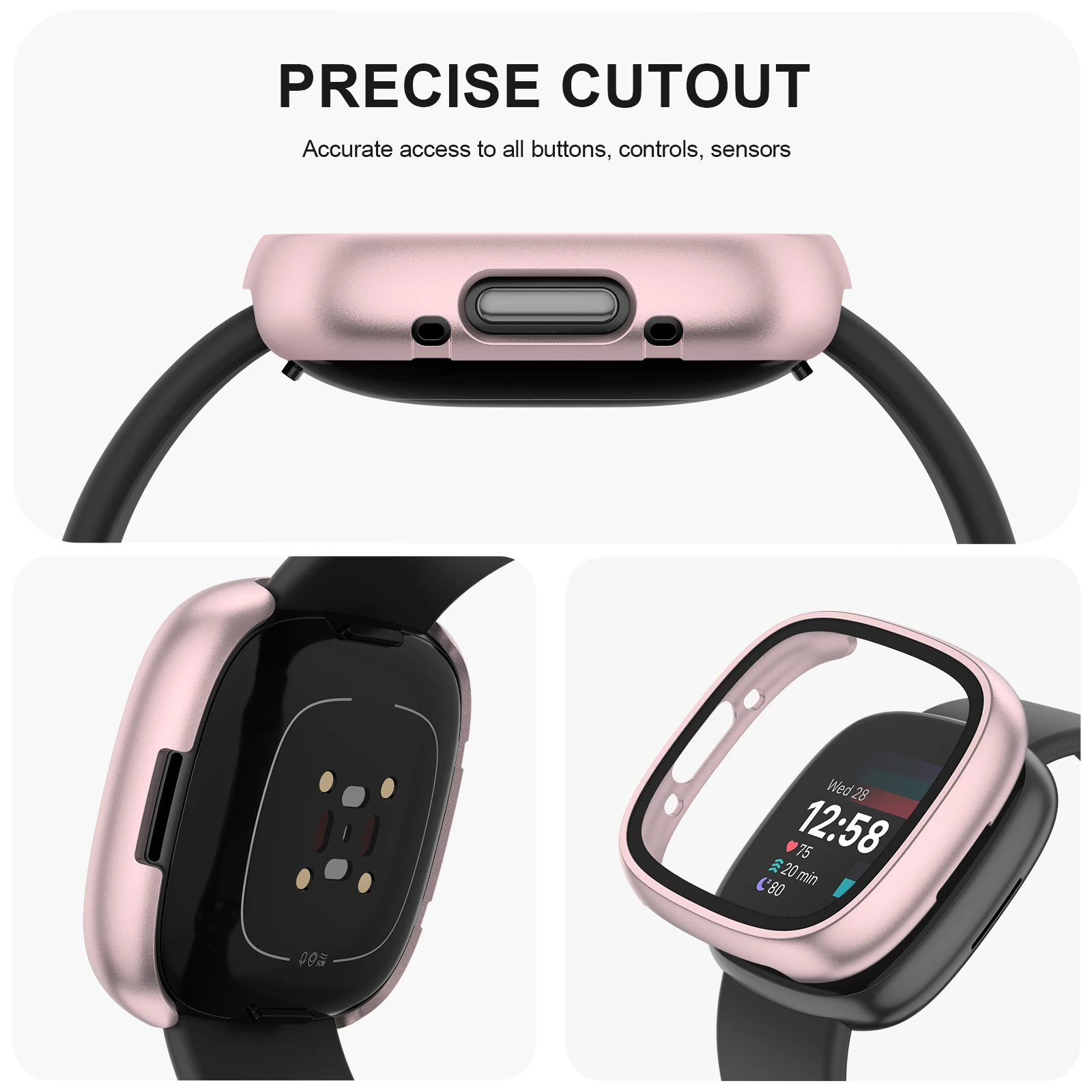 HD Tempered Glass Case For Fitbit Versa 4/Sense 2 Pc Bumpe Protective Cover For Fitbit Versa 4 Screen Protector Full Cover Shell